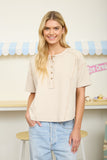 Textured Knit Short Sleeve Henely Top