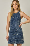 Embroidered Stretch Denim Dress