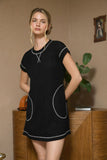 Ribbed Knit Short Sleeve Mini Dress