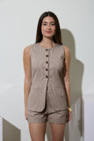 Pinstripe Longline Button Down Denim Vest