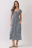 Smocked Midi Dress With Puff Sleeves