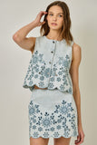 Colored Denim Embroidered Eyelet Vest