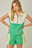 Colorblock Terry Half Zip Sleeveless Top