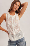 Crewneck Button Down Lace Tank Top