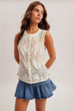 Crewneck Button Down Lace Tank Top