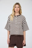 Stripe Raw Edge Short Sleeve Cardigan