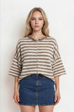 Stripe Raw Edge Short Sleeve Cardigan