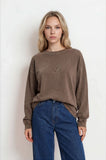 Washed Crew Neck Long Sleeve Knit Top