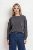 Washed Crew Neck Long Sleeve Knit Top