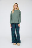 Washed Crew Neck Long Sleeve Knit Top