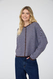 Stripe Raw Edge Drop Shoulder Knit Cardigan