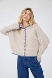 Stripe Raw Edge Button Down Cardigan