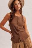 Crinkle Textured Button-down Sleeveless Top