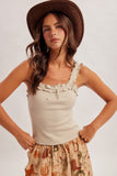 Ruffle Detail Rib Tank Top