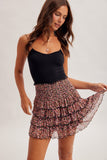 Ditsy Floral Print Mesh Tiered Mini Skirt