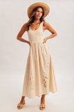 Floral Embroidered Laser Cut Out Sleeveless Midi Dress