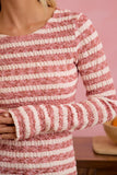 Light Pink Mauve Textured Ribbed Stripe Long Sleeve Top