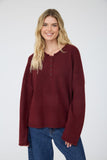 Raw Rolled Edge Henley Relaxed Pullover Sweater