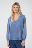 Washed Inverted Seam Detail Long Sleeve Knit Top