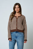 Textured Stripe Crochet Knit Button Down Cardigan