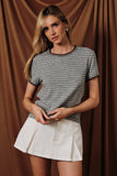 Round Neck Short Sleeve Stitch Detail Stripe Baby Tee
