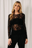 Long Sleeve Crew Neck Knit Lace Top