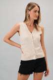 V-neck Button Down Pleated Detail Sweater Vest