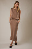 Elastic Waist Midi Skirt With Pocket & Slit