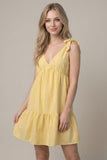 Jacquard Gingham Tie Shoulder Tiered Mini Dress