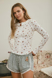 Floral Snap Front Long Sleeve Waffle Knit Top