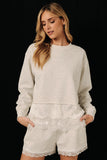Round Neck Long Sleeve Lace Trimmed Hem Sweatshirt