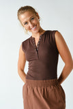 Micro-ribbed Henley Tank Top