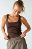 Square Neck Micro-ribbed Tank Top