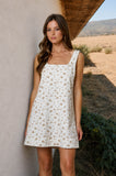 Floral Front Seam Sleeveless Denim Mini Dress