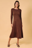 Round Neck Long Sleeve Side Tie Midi Dress