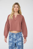 Notch Neck Boxy Long Sleeve Knit Crop Top