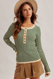 Pointelle Stripe Knit Henley Top