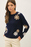 Wool Blend Floral Accent Sweater