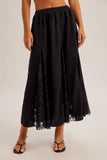Lace Inserted Satin Midi Skirt With Elastic Waistband