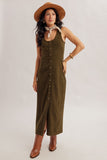 Button Down Corduroy Scoop Neck Maxi Dress