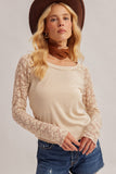 Lace Sleeve Rib Knit Top