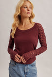 Lace Sleeve Rib Knit Top