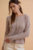 Round Neck Wool Ribbed Cardigan