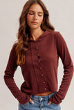 Two-tone Snit Button Down Hooded Cardigan