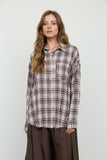 Plaid Collared Button Down Distressed Top