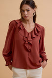 Ruffled V-neck Blouse Top