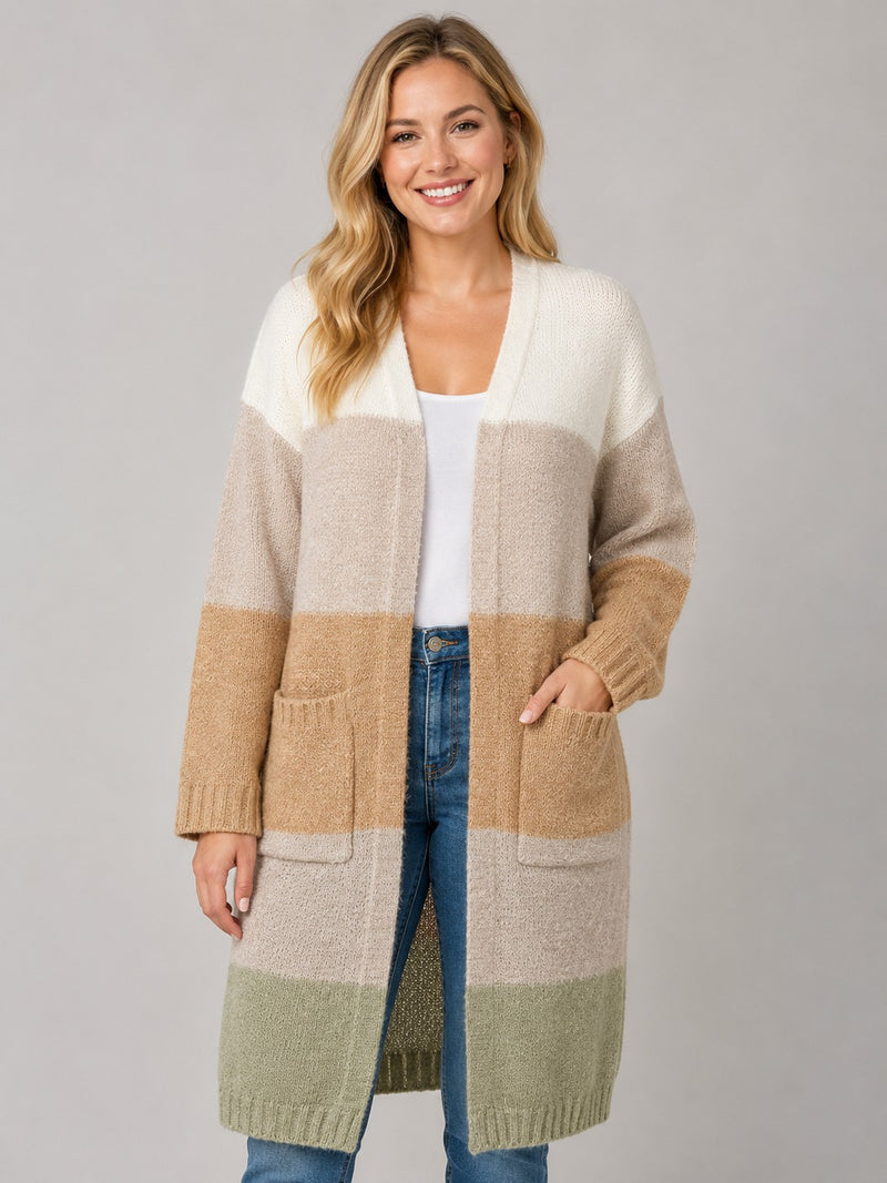 Long Colorblock Cardigan