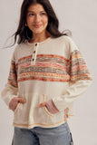 Jacquard Mixed Waffle Henley Top