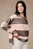 Crew Neck Long Sleeve Over Sized Stripe Top