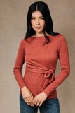 Boat Neck Long Sleeve Front Knotted Detail Top